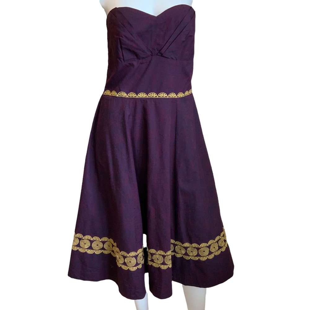 Anthropologie Girls From Savoy Strapless Cotton Burgundy Navy Dress sz 10 NWT